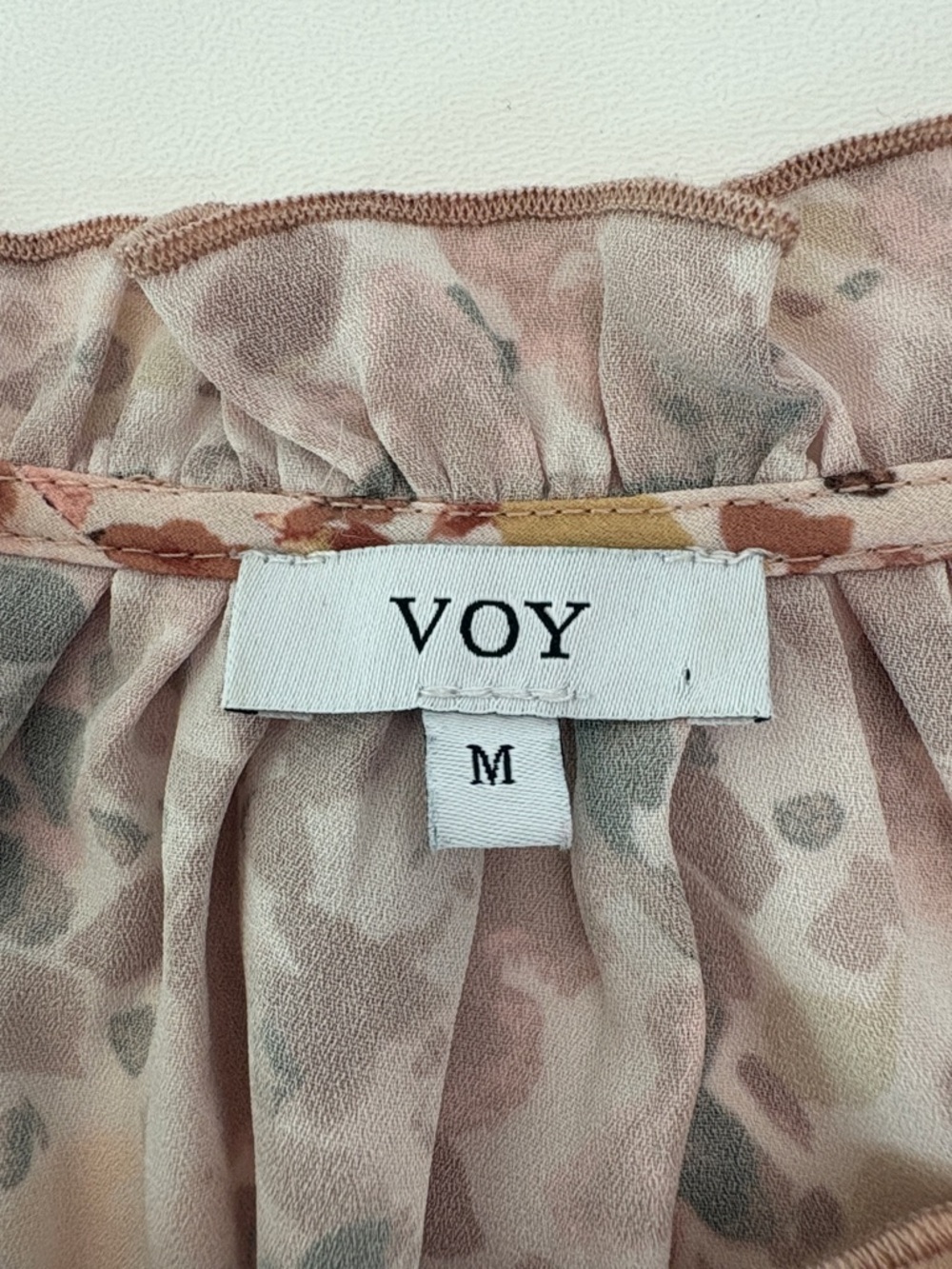 Voy Paint Splatter Peasant Top Blouse in Earth Tones Tie Neck Boho Office Size M - Picture 2 of 9